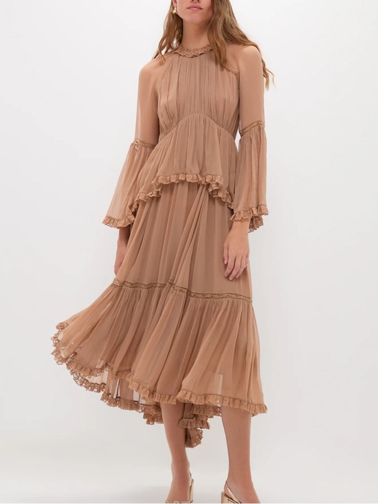 Zimmermann Dresses & Skirts - NWT New ZIMMERMANN Hypnotic Peplum Flutter Tiered Midi Dress in Biscuit Size 0